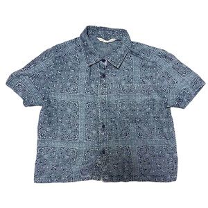 Hippie Laundry Blue Paisley Floral Button Up Shirt Women Size Medium